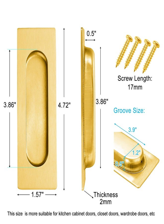 Malimali 4.72 Inch Recessed Finger Flush Pulls for Kitchen Cabinet, Closet, Sliding Cupboard Door Handle - Brushed Gold Stainless Steel Rectangular Door Pulls Replacement Hardware (2 Pack) - Image 2